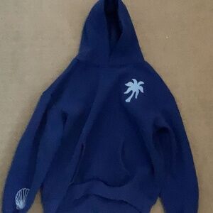 Pink Palm Puff Hawaii Hibiscus Hoodie Blue (Small)